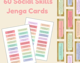 Tarjetas de situaciones de habilidades sociales de Jenga: preguntas de Jenga, psicología social, tarjetas de conversación familiar para charlas en la mesa, ansiedad social, rompehielos