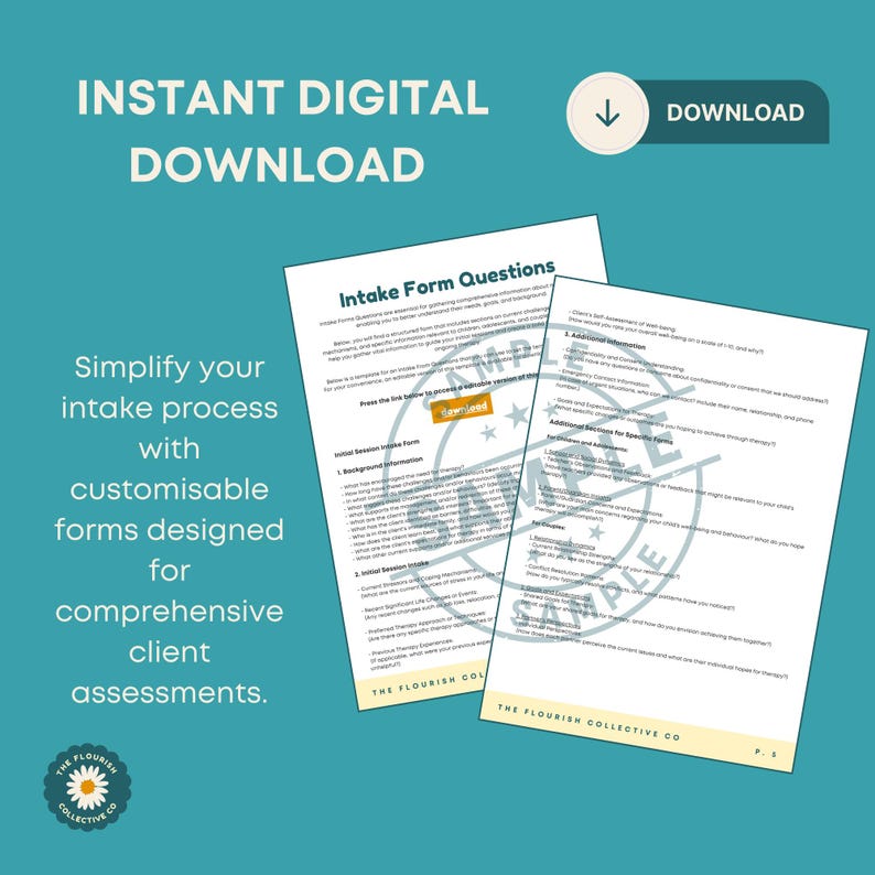 Editable Counseling Client Intake Form | Printable Therapy Intake ...