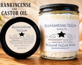 Grass Fed Whipped Tallow Cream – Frankincense, Castor Oil Face & Body Moisturizer | Mature, Sensitive and Dry Skin