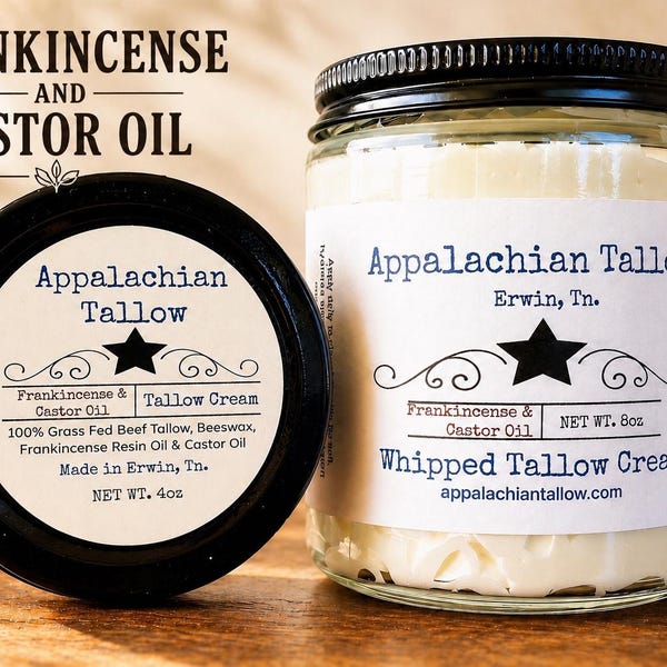 Grass Fed Whipped Tallow Cream – Frankincense, Castor Oil Face & Body Moisturizer