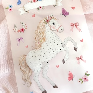 Bügelbild Bogen Pferd mit Namen zum Aufbügeln z.B. auf Textilien wie Schultüten Kleidung Taschen und Accessoires