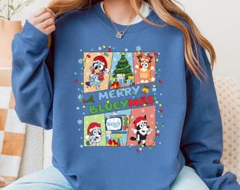 Sudadera de cuello redondo Merry Blueymas / Personajes de dibujos animados navideños