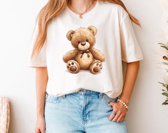 Camiseta con ilustración de osito de peluche / Camiseta gráfica de algodón suave