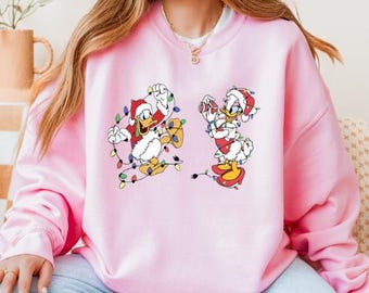 Sudadera navideña con dibujos de patos / Gorros navideños de Papá Noel, luces de cadena