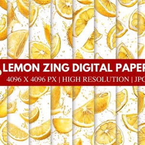 Lemon Zing Digitales Papier | 20 Frische Zitrus Nahtlose Hintergründe | Gelbe Fruchtmuster für Scrapbooking, Seamless Paper & Crafts JPG
