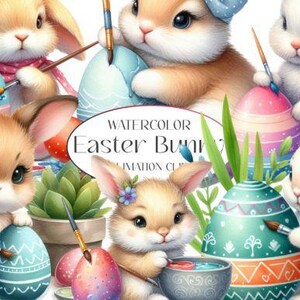 Happy Easter Clipart Bundle | 16 Watercolor Easter Bunny & Egg PNGs | High-Quality Spring Digital Download