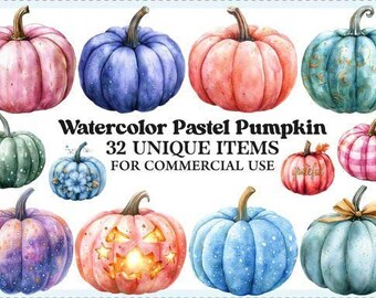 Pastel Watercolor Pumpkin Clipart: Fall Autumn PNG (Digital Download)