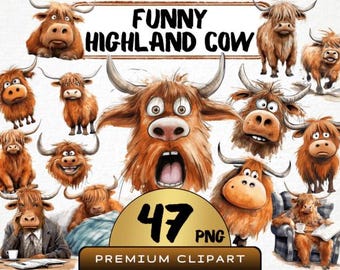 Lustige Highland Kuh Clipart Bundle: Dumme Kühe PNG (digitaler Download)