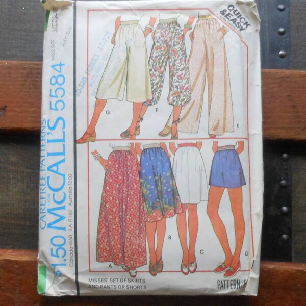 Vintage 1977 McCalls Sewing Pattern 5584 for Skirts, Palazzo Pants, Culottes and Shorts