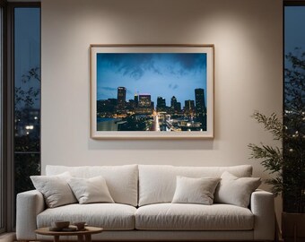Baltimore Inner Harbor w nocy, wydruk cyfrowy, fotografia, miejski, Maryland