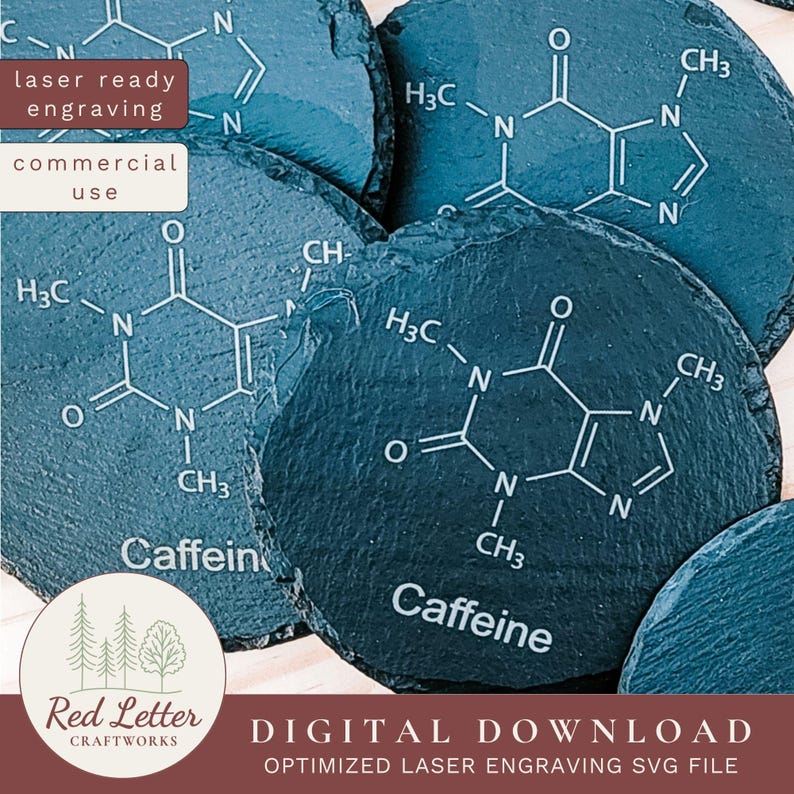 Caffeine Molecule SVG for Laser Engraving | Coaster Engraving File ...