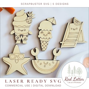 Kids Summer DIY Paint Kit SVG | Watermelon Crab, Ice Cream, Sunglass Laser File Cutouts | Birthday Craft Activity & Favors | Paint Party Kit