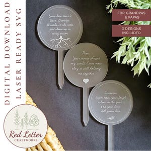 Vaderdag Memorial Plant Marker SVG-set voor opa en papa | Lasergesneden minimalistische tuinpaal | Digitale download als cadeau voor grafmonument