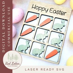 Easter Tic-Tac-Toe SVG | Easter Laser Cut File | Bunny & Carrot Game Board | Easter Basket Stuffer | Digital Download | Laser Cut SVG File
