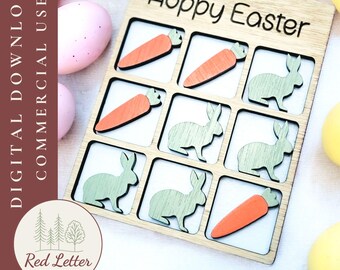 Easter Tic-Tac-Toe SVG | Easter Laser Cut File | Bunny & Carrot Game Board | Easter Basket Stuffer | Digital Download | Laser Cut SVG File