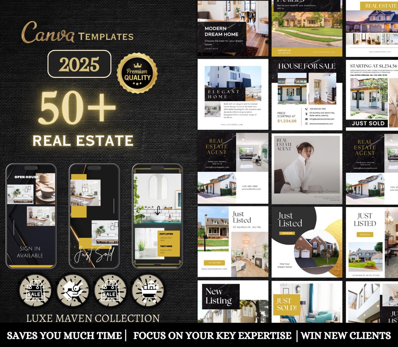 Black & Gold Luxury Real Estate Instagram Story + Post Template for ...