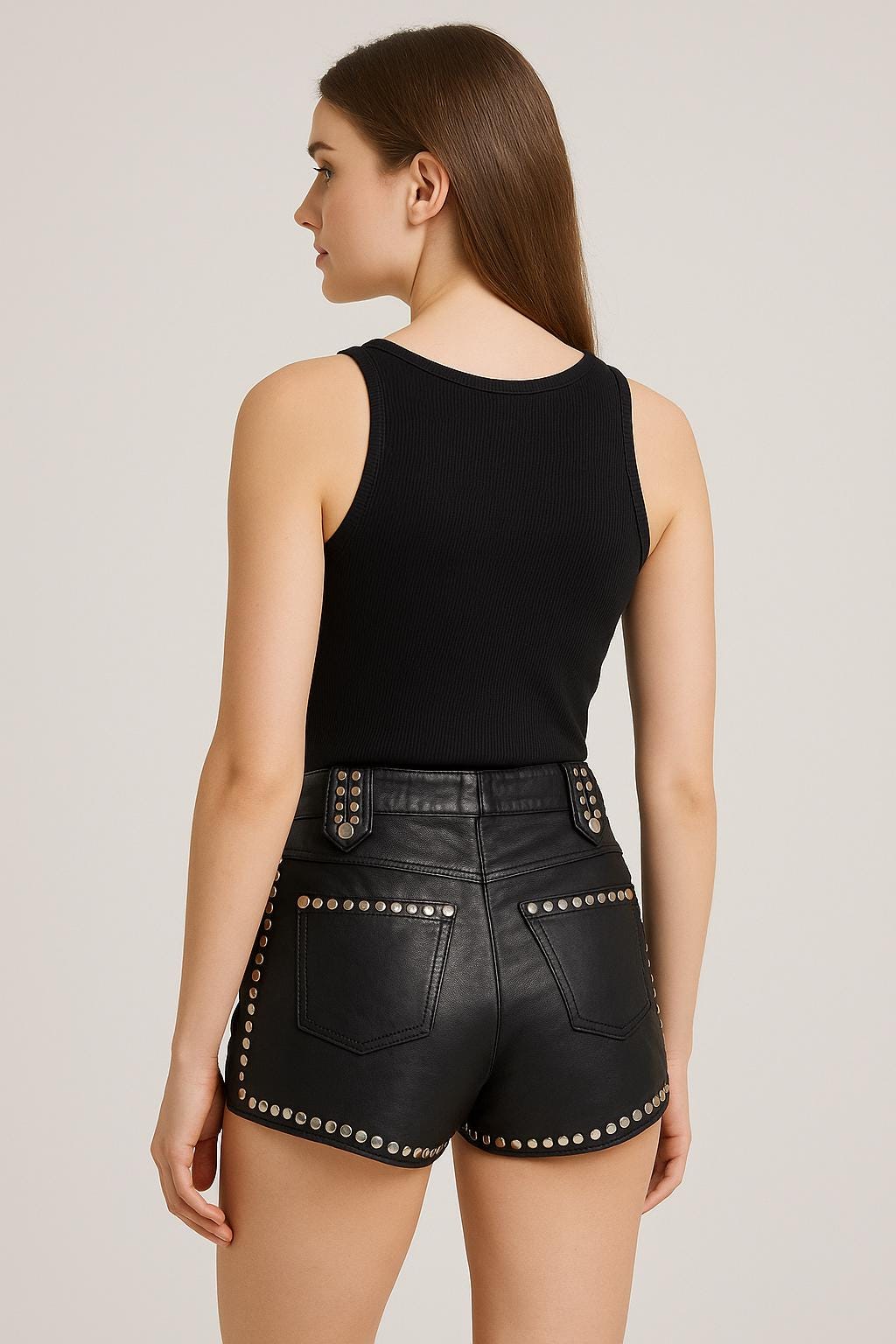 Handmade Studded Sheep Leather Shorts – High-waist Biker, Gothic