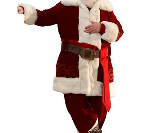 Luxury Santa Claus Costume – Deluxe Velvet Christmas Suit for Adults – Red Fur Trimmed Santa Outfit with Hat – Unisex Holiday Costume Men