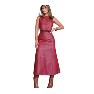 Red Leather Midi Dress - Etsy