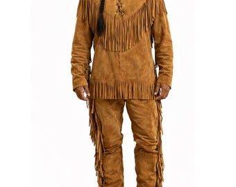 Herren Wildleder Fransen Western Native Style Lederhemd & Hose