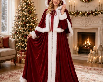 Luxury Crushed Velvet Santa Robe | Victorian Father Christmas Costume | Handmade Holiday Cape