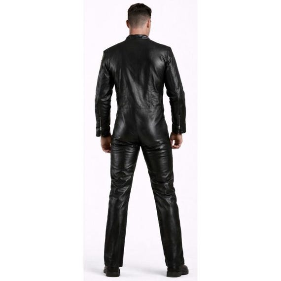 Mens Black Leather Jumpsuit | Genuine Leather One-piece Suit