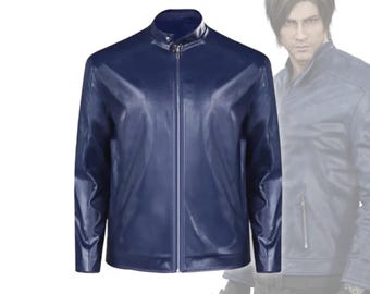 Leon Kennedy Resident Evil Äkta Läderjacka – Unisex Cosplay Bikerjacka