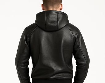 Handmade Black Sheepskin Leather Hoodie: Men's Biker Style Jacket