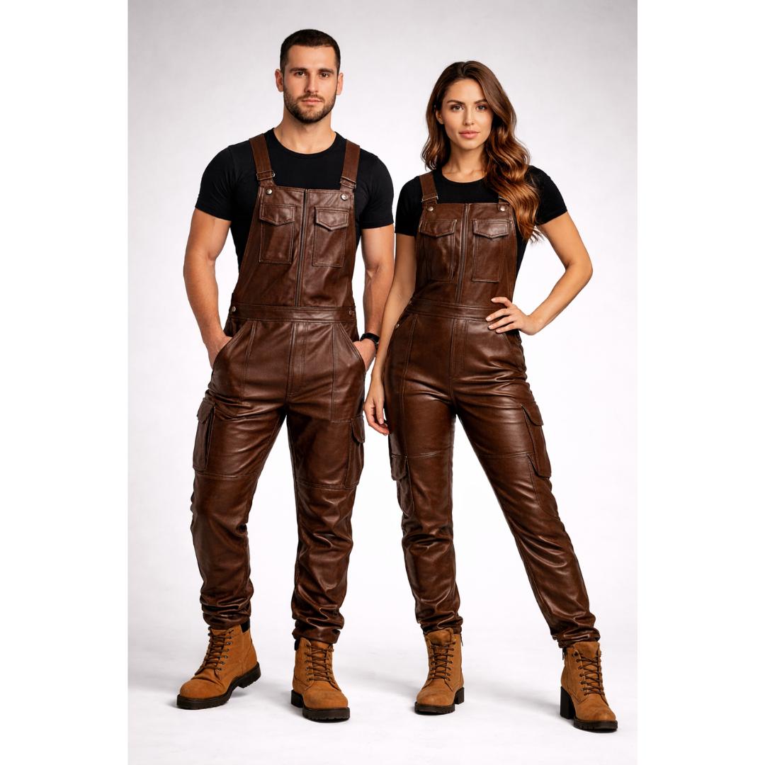 knee length dresses for ladies A-Line Fit Women Leather Dungaree Dress – LeatherViz main image 0