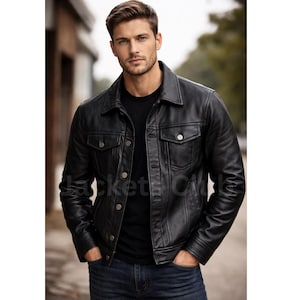 Leather Trucker Jacket Levis - Etsy
