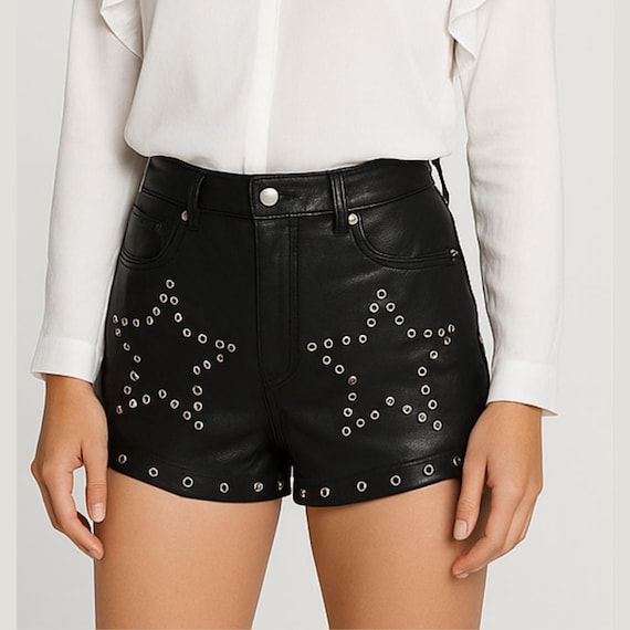 Studded Leather Shorts: High Waist Punk Goth Festival Style - Etsy