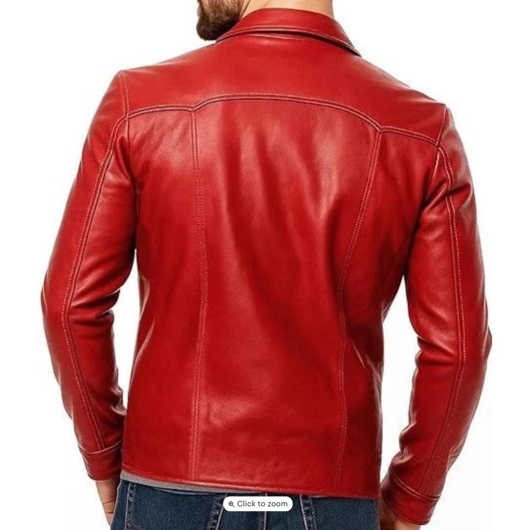 Tyler Durden Red Leather Jacket for Men | Fight Club Brad Pitt
