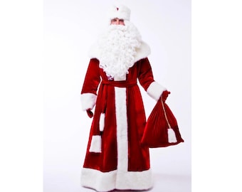 Luxury Velvet Santa Suit, Deluxe Christmas Costume with Hat and Bag