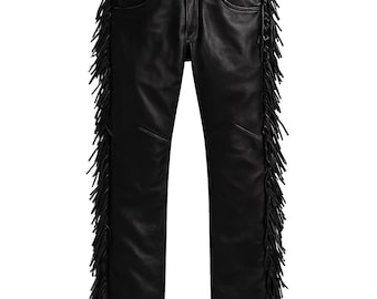 Pantalones de gamuza auténtica con flecos para hombre, estilo vaquero occidental, atuendo de rodeo