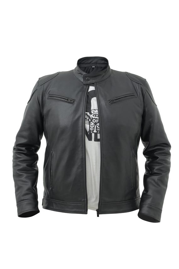 Jaqueta de couro de búfalo preta feita à mão: Casaco masculino