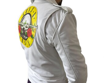 Guns N' Roses White Leather Biker Jacket | Axl Rose Concert Style