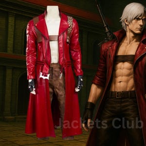 Costume de cosplay Devil May Cry Dante – Manteau en cuir véritable avec étui et pantalon | Déguisement DMC fait main pour homme personnalisé - Cadeau d'Halloween