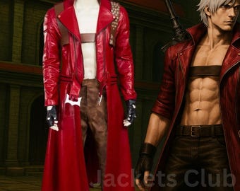 Kostium cosplayowy Dante z filmu Devil May Cry – skórzany płaszcz z kaburą i spodniami | Ręcznie robiony na zamówienie strój DMC dla mężczyzn – prezent na Halloween