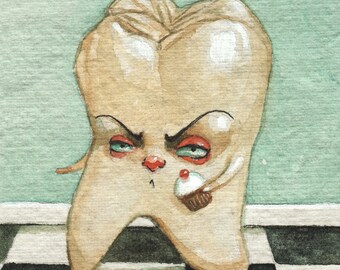 Sweet Tooth- Original Watercolor Painting-Free Shipping