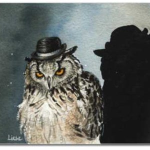 The Muscle. Art Print of an original Owl watercolor painting printed to edge
