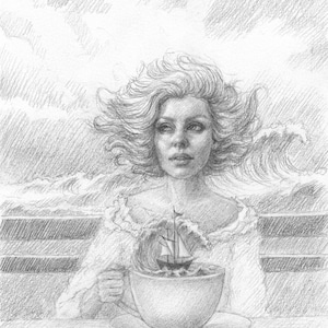 Tempest in a Teacup Original Graphite Drawing Free Shipping image 1