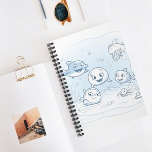 Lindo cuaderno espiral con temática oceánica, divertido diario con diseño de peces, bloc de notas con temática marina, regalo de papelería infantil, material escolar