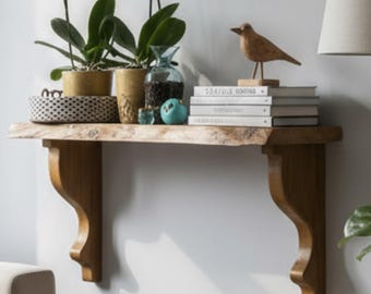 Estante flotante de madera de borde natural hecho a mano - Estante rústico de pared de madera - Estantes de pared para lavadero - Estante flotante largo - Decoración rústica de granja