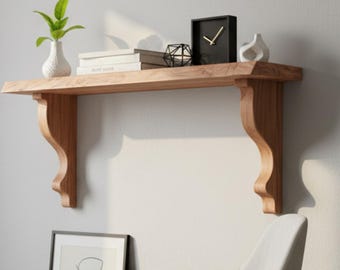 Estante flotante de madera de borde natural hecho a mano - Estante rústico de pared de madera - Estantes de pared para lavadero - Estante flotante largo - Decoración rústica de granja