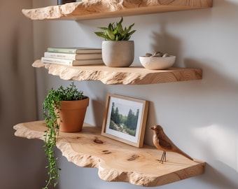 Rustic Floating Shelf - Oak Floating Shelves for Modern Design - Minimalist Home Wooden Walnut Floating Wall Shelves -  Wooden Wall Shelf