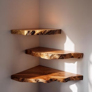 Solid Wood Live Edge Decorations Corner Wall Shelf -corner Floating ...