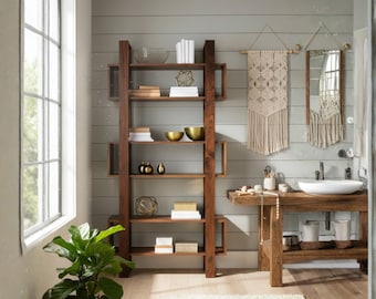 Étagère moderne en bois massif - Bibliothèque en bois - étagère en bois - étagère en bois étagère de rangement - grande étagère en bois massif - décoration d'intérieur