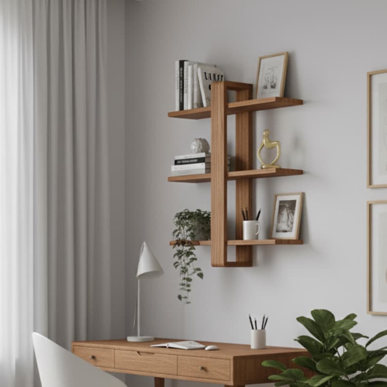 CASSI Étagère Murale-Étagère asymétrique (Blanc-chêne Sonoma, 3 A40