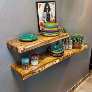 Live Edge Floating Wood Shelf – Rustic Wall Mount Solid Wood Slab - Handmade Natural Wood Shelf for Home, Bathroom, Bedroom or Kitchen Decor