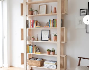 Étagère moderne en bois massif - Bibliothèque en bois - étagère en bois - étagère en bois étagère de rangement - grande étagère en bois massif - décoration d'intérieur